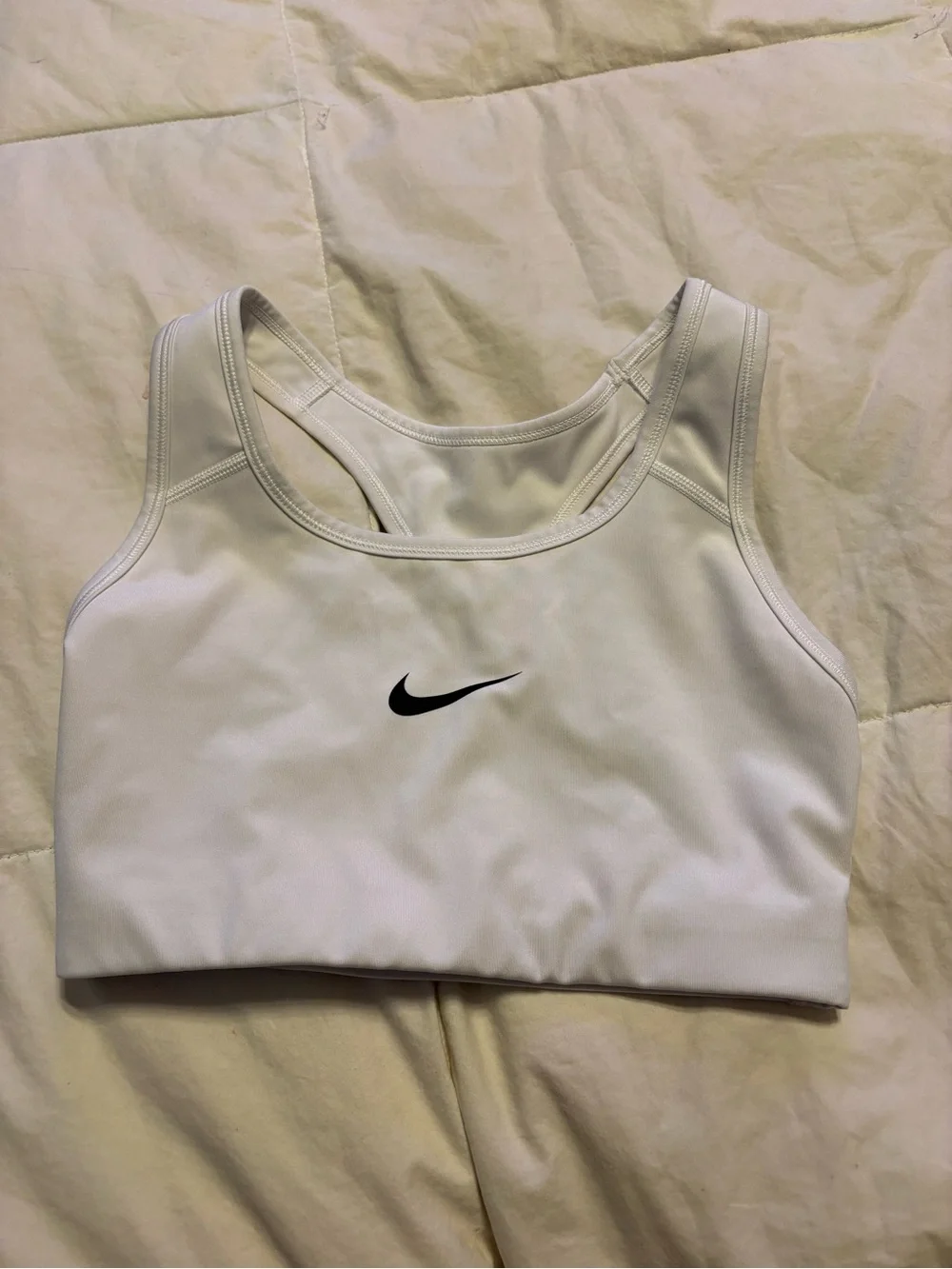 Nike White Racerback Sports Bra with Black Swoosh